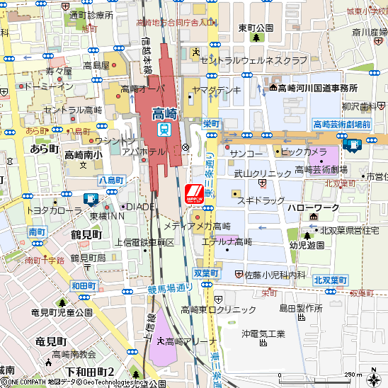 高崎東口駅前付近の地図